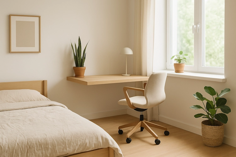 Home office integrado ao ambiente do quarto