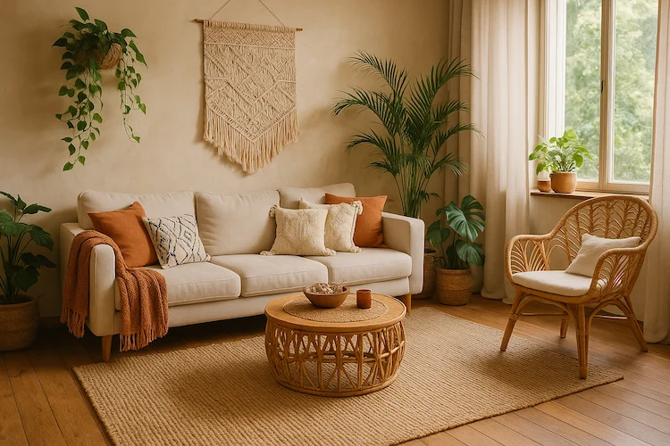 Sala de estar Boho Chic biofílica